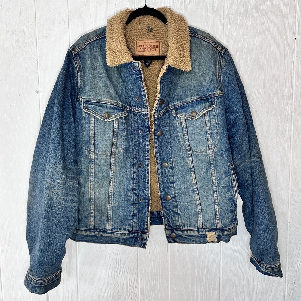 Vintage Abercrombie & Fitch Denim Trucker Jacket Men Large Blue Excellent Y2K